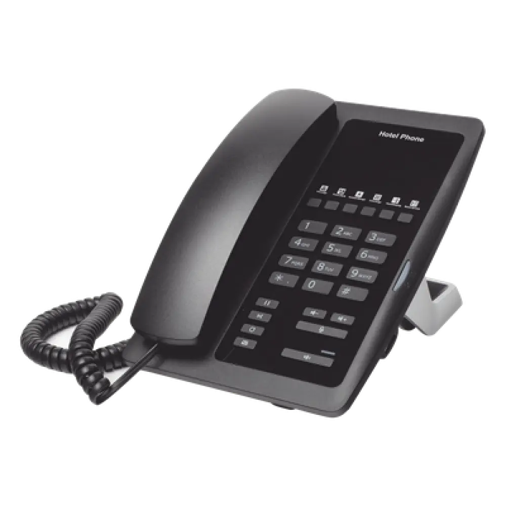 Teléfono IP para Hotelería / 6 Teclas Programables Hotline / PoE 802.3af / 2 Puertos Ethernet 10/100 Mbps / VxWorks / Sin Pantalla