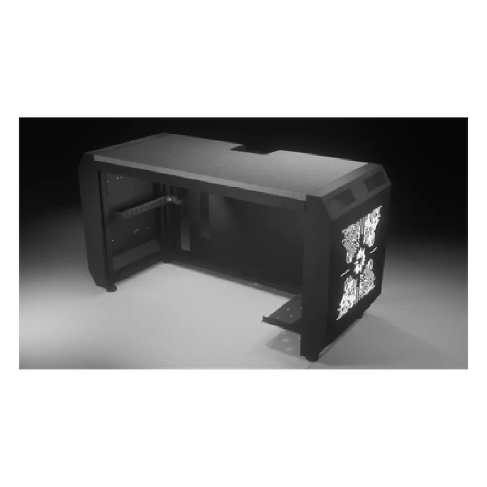 Consola Profesional para Monitoreo y Cómputo / Acero Laminado y Madera / Ranura para Base de Monitores / Tomacorriente 15A / Iluminación LED / 1.64 ft (0.5 m) de Profundidad