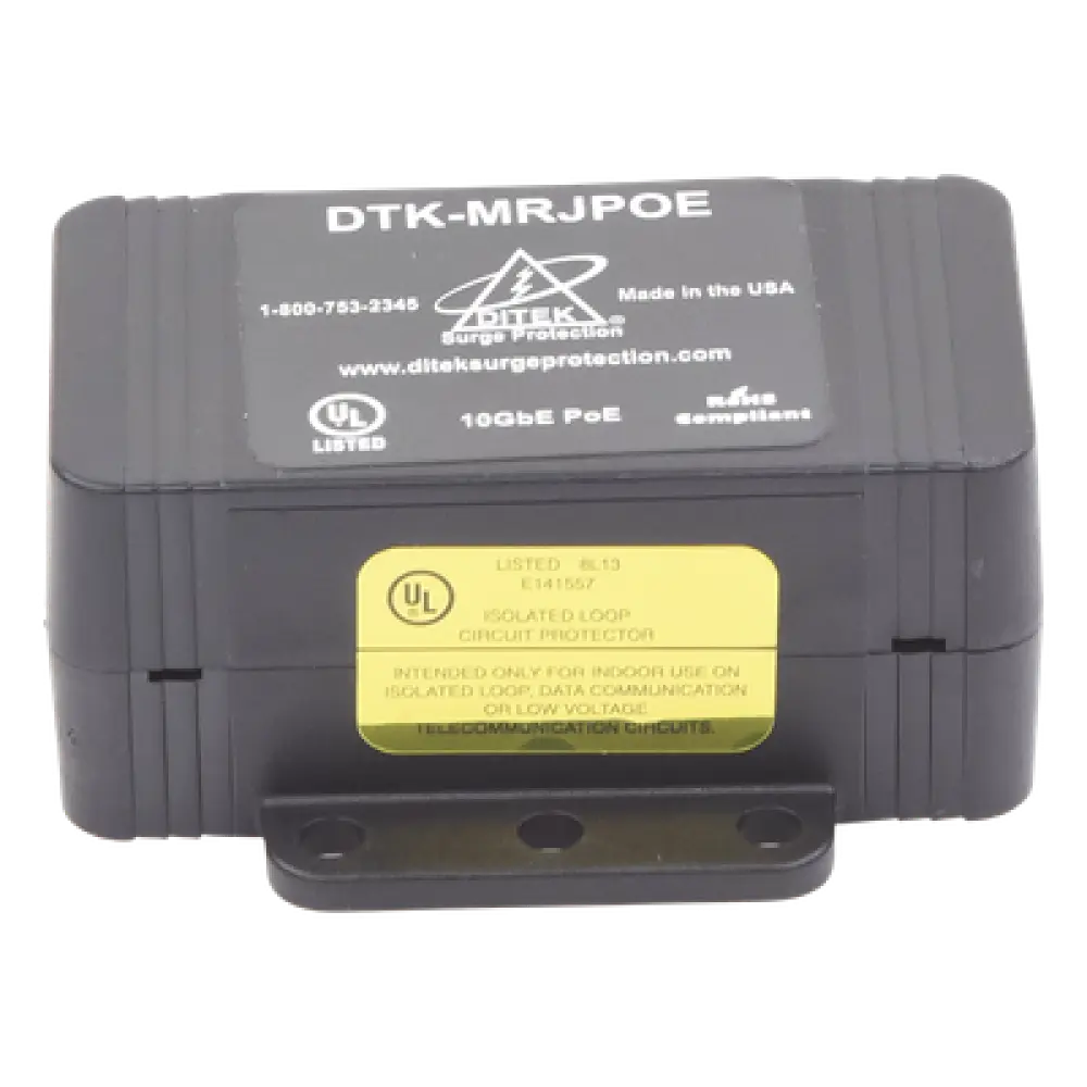 Protector PoE / RJ45 Hembra / 10 GbE / PoE y HiPoE / 0.25 x 0.14 x 0.10 ft / -40°C a 70°C