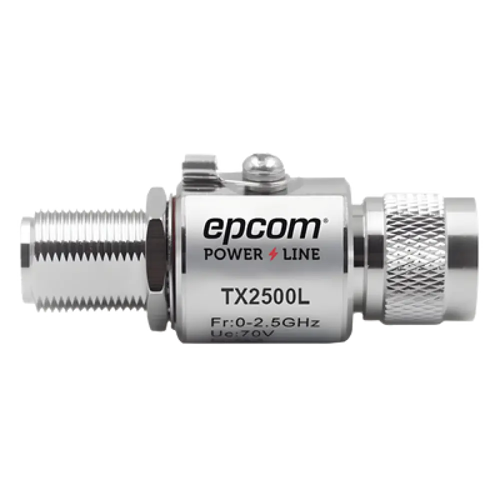 Protector de Línea Coaxial, tipo tubo de gas y paso de C.D., para 0-2.5 GHz, 750W y 0.2 dB de Perdida por Inserción