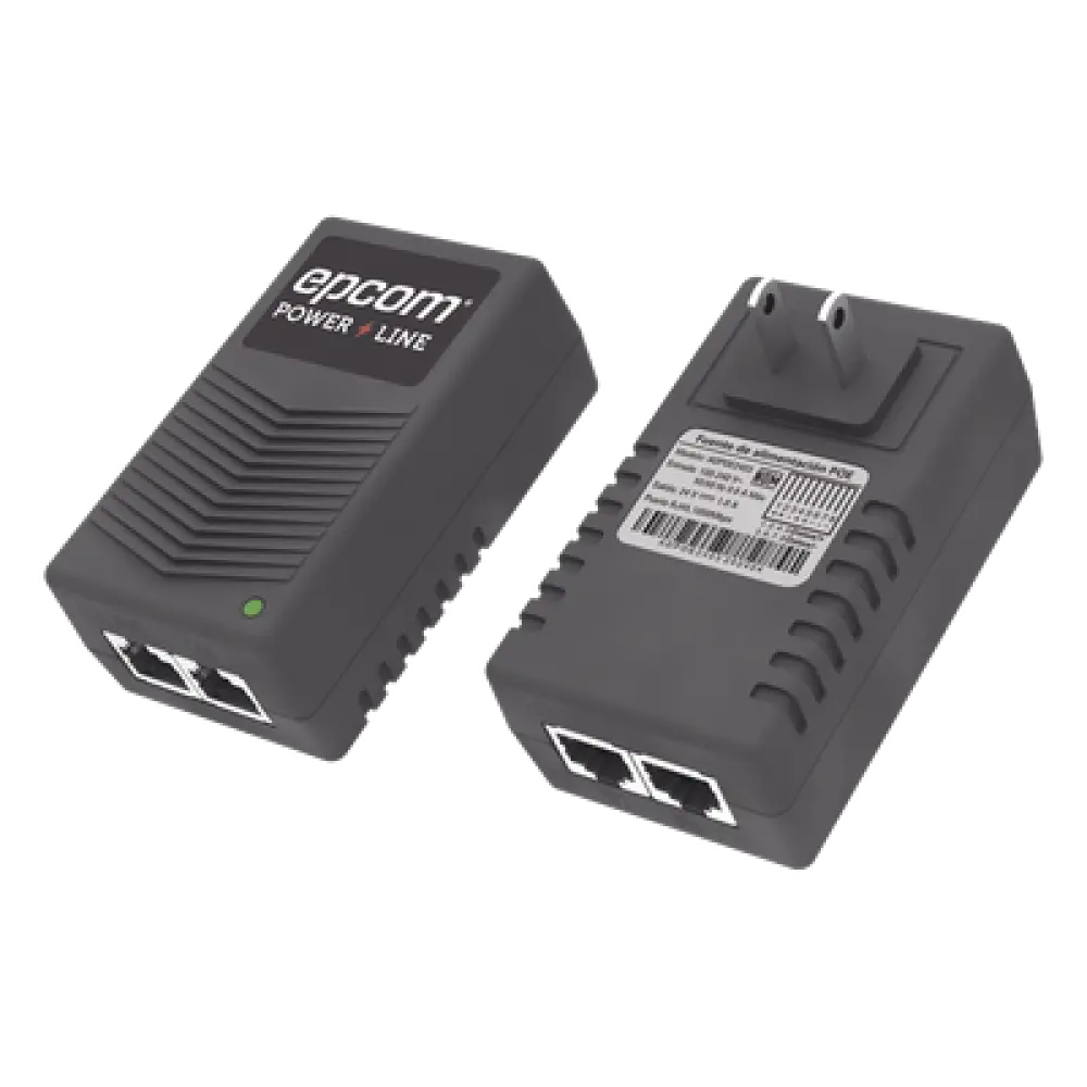 Inyector PoE de Pared / 24 Vcc / 1 A / 24 W / Protección OV, OC, SC, UV / -25°C a 65°C / Doble RJ45