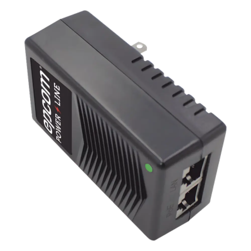 Inyector PoE de Pared / 24 Vcc / 1 A / 24 W / Protección OV, OC, SC, UV / -25°C a 65°C / Doble RJ45