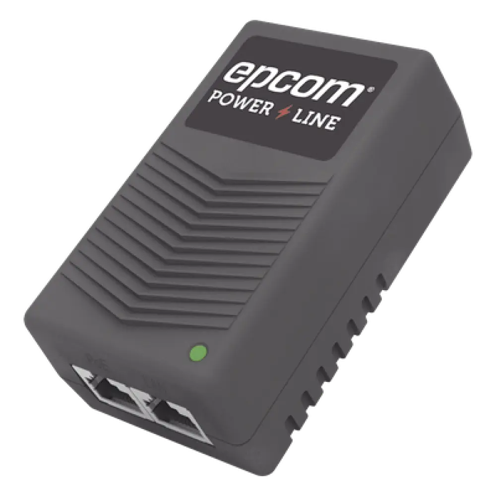 Inyector PoE de Pared / 24 Vcc / 1 A / 24 W / Protección OV, OC, SC, UV / -25°C a 65°C / Doble RJ45