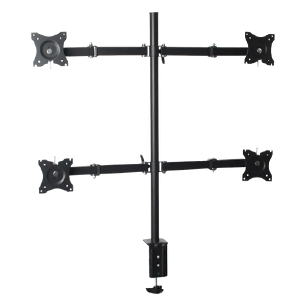 Soporte de Escritorio Articulado / 4 Monitores 13 a 27" / Carga 15 kg (33 lbs) por Pantalla / VESA 75x75 y 100x100 / Acero / Giro ±30°