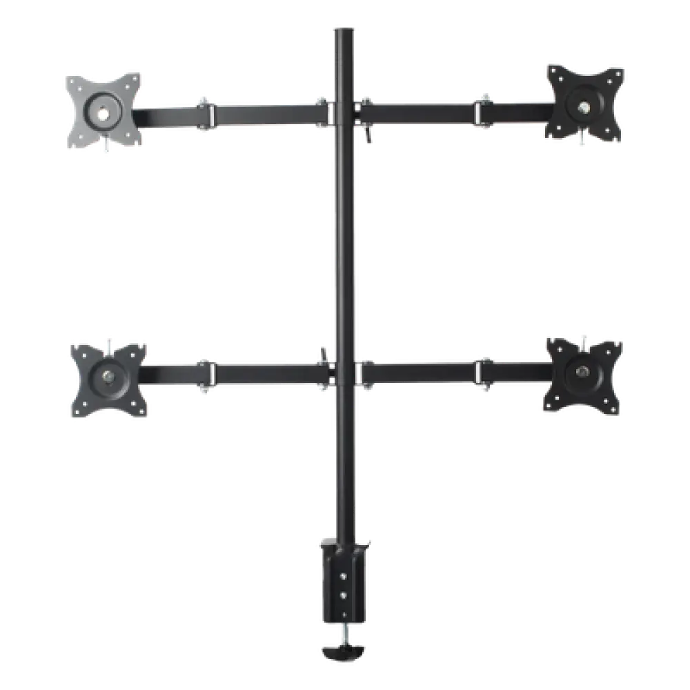 Soporte de Escritorio Articulado / 4 Monitores 13 a 27" / Carga 15 kg (33 lbs) por Pantalla / VESA 75x75 y 100x100 / Acero / Giro ±30°