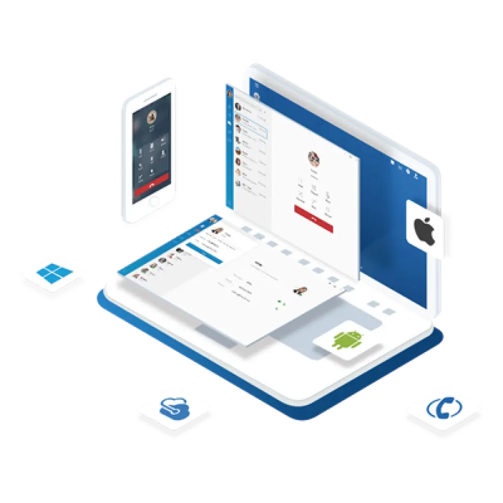 PBX en la Nube / 10 Extensiones Enterprise / 10 Llamadas Simultáneas / 500 Minutos Grabación / 5 Dispositivos por Extensión / UC Client Integrado