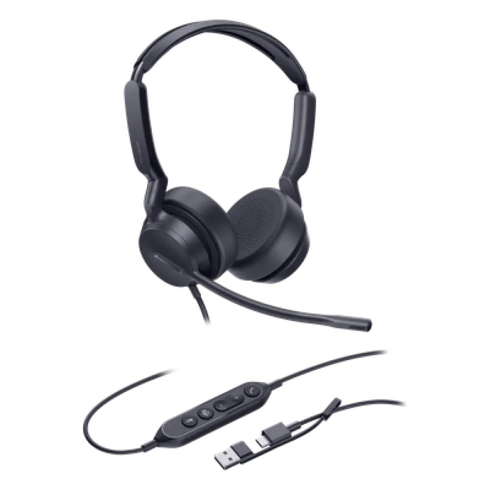 Auriculares Profesionales USB / Cancelación de Ruido con IA / Altavoz 35 mm / Certificado Microsoft Teams / USB-C con Adaptador USB-A / Diseño Ergonómico Binaural