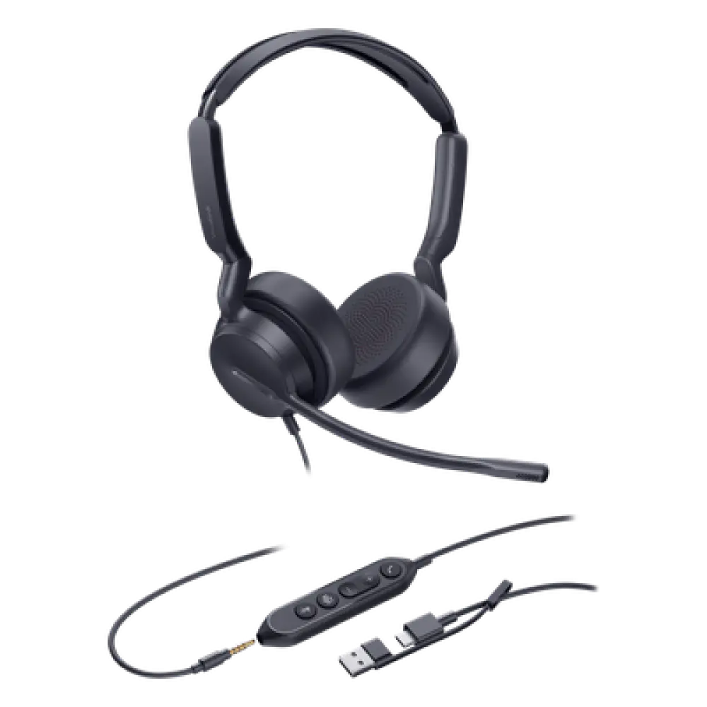Auricular USB Profesional / Cancelación de Ruido AI / Altavoz 35 mm / USB-C con Adaptador USB-A / Conector 3.5 mm / Compatible Windows y macOS