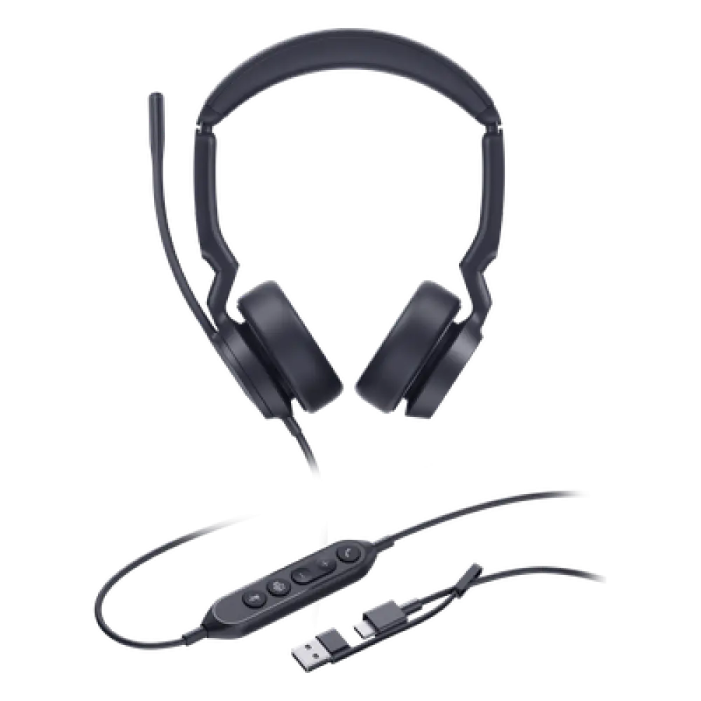 Auriculares USB con Cable / Cancelación de Ruido IA / Altavoz 35 mm / USB-C con Adaptador USB-A / Compatible Microsoft Teams