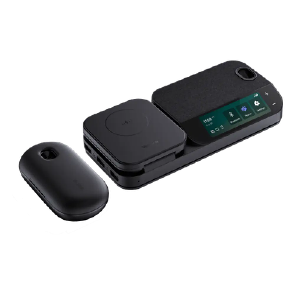 Auricular Bluetooth Mono / Cancelación de Ruido 4 Micrófonos / Autonomía 30 h / Pantalla Táctil 3" / Hub USB / Carga Inalámbrica Qi 15W