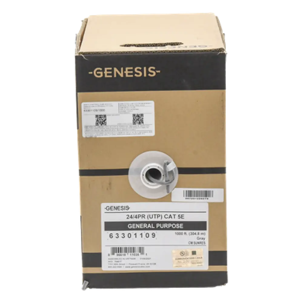 Bobina de Cable UTP Cat5e / 305 m (1000 ft) / Gris / 350 MHz / PVC con UV / -20°C a 75°C