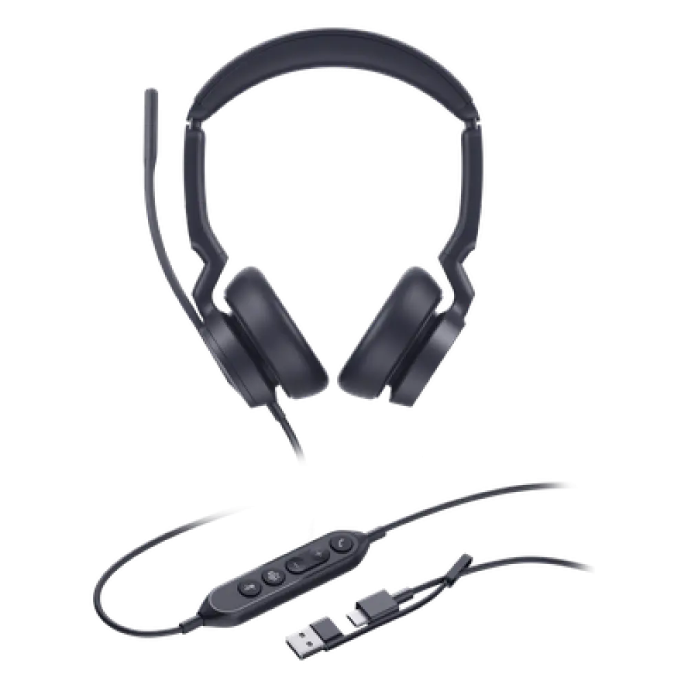 Auriculares Profesionales USB / Cancelación de Ruido IA con 3 Micrófonos / Altavoz 35 mm con EQ Dinámico / USB-C/A Plug-and-Play / Indicador de Ocupado / Compatible Microsoft Teams