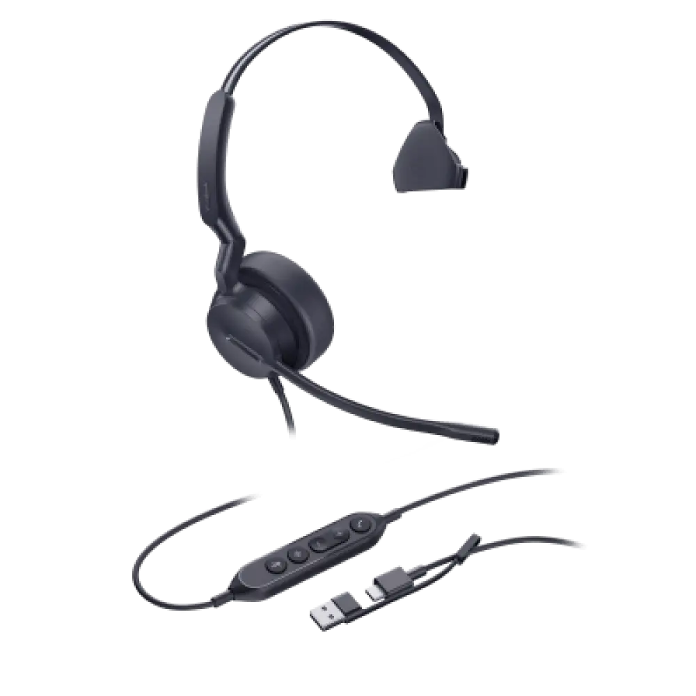 Auriculares Mono USB / Cancelación de Ruido AI Dual-Mic / Altavoz 35 mm / USB-C con Adaptador A / Indicador de Ocupado / Microsoft Teams