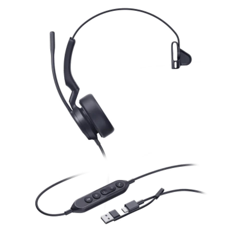 Auriculares Mono USB / Cancelación de Ruido AI Dual-Mic / Altavoz 35 mm / USB-C con Adaptador A / Indicador de Ocupado / Microsoft Teams