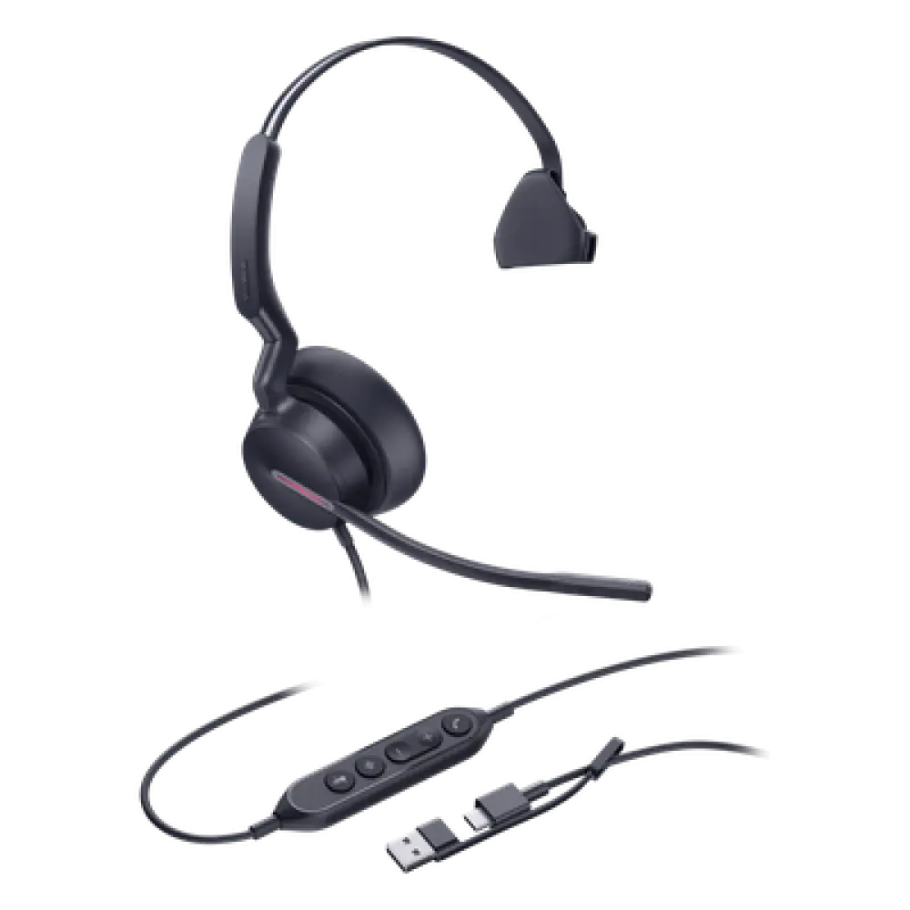 Auriculares USB Mono / Cancelación de Ruido IA / Altavoz 35 mm / USB-C/A Plug-and-Play / Compatible con Microsoft Teams