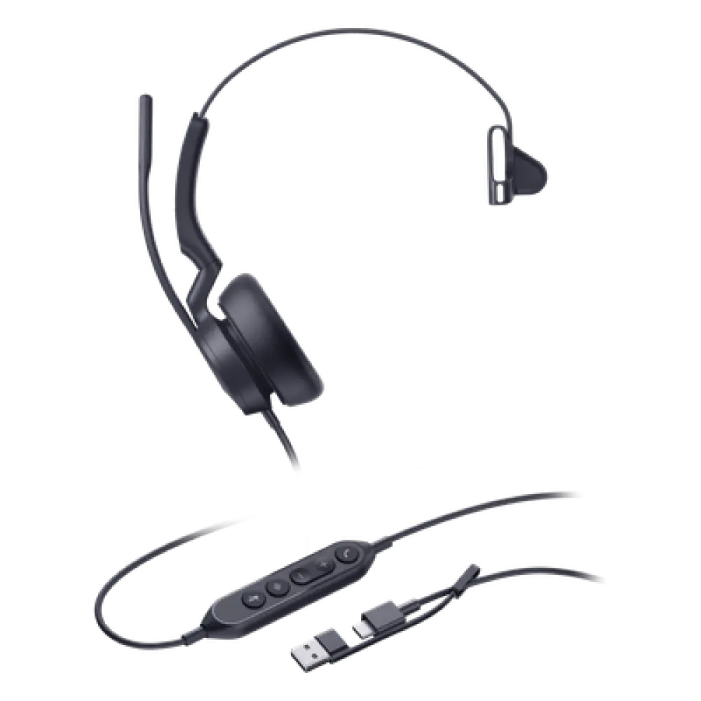 Auriculares USB Mono / Cancelación de Ruido IA / Altavoz 35 mm / USB-C/A Plug-and-Play / Compatible con Microsoft Teams