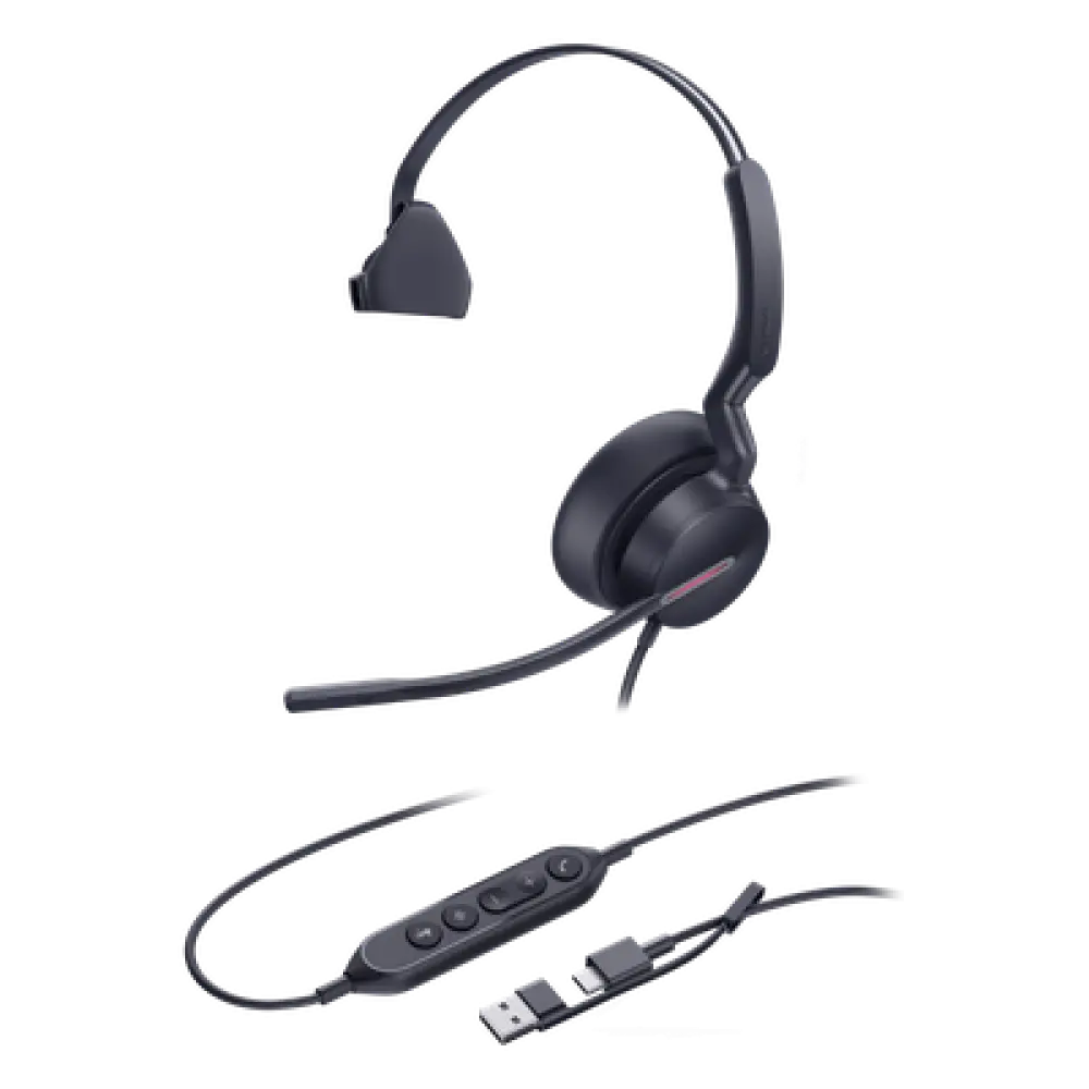 Auriculares USB Mono / Cancelación de Ruido IA / Altavoz 35 mm / USB-C/A Plug-and-Play / Compatible con Microsoft Teams