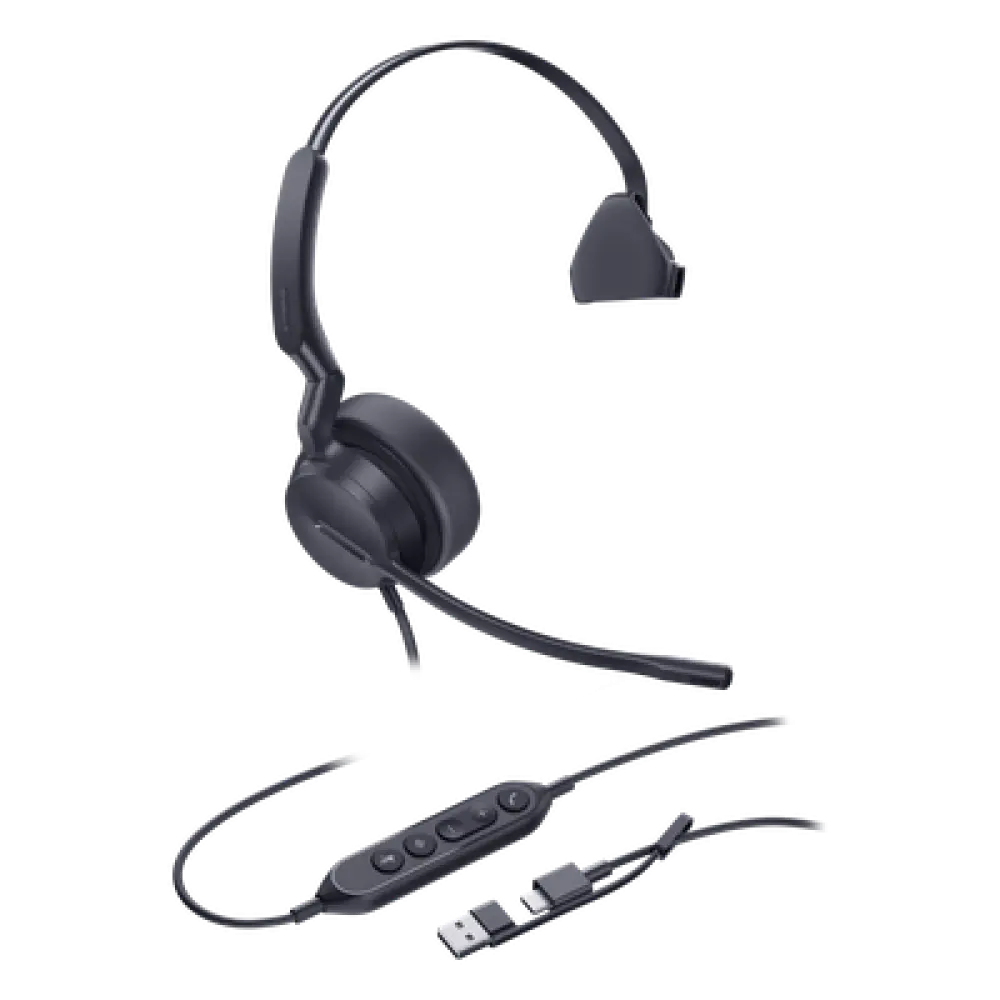 Auricular USB Profesional / Cancelación de Ruido con IA / Altavoz 35 mm con EQ Dinámico / USB-C con Adaptador USB-A / Control Integrado de Llamadas
