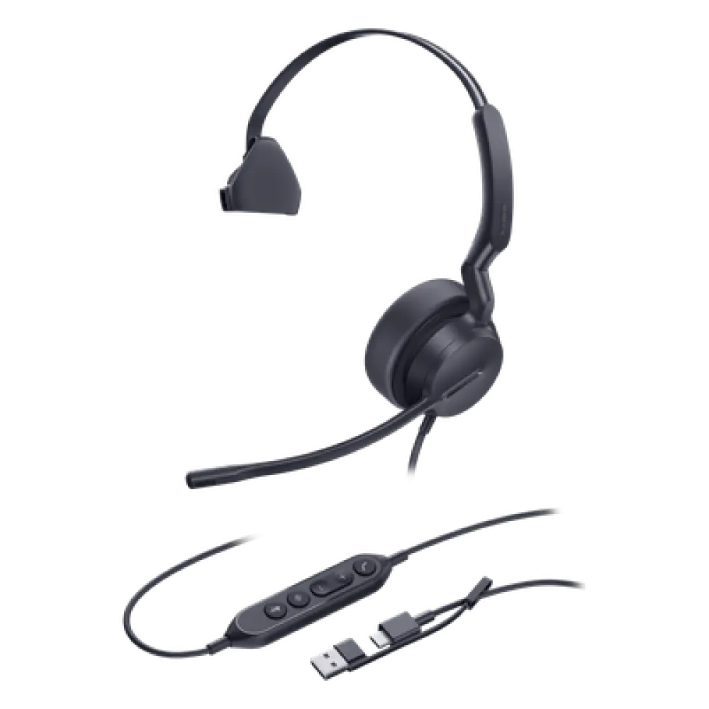 Auricular USB Profesional / Cancelación de Ruido con IA / Altavoz 35 mm con EQ Dinámico / USB-C con Adaptador USB-A / Control Integrado de Llamadas