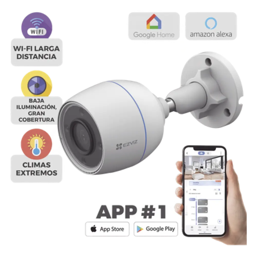 Cámara Bala IP / 2 Megapixel / Wi-Fi 2.4 GHz / Lente 4 mm 82° / IP67 / Micro SD 512 GB / Audio Integrado