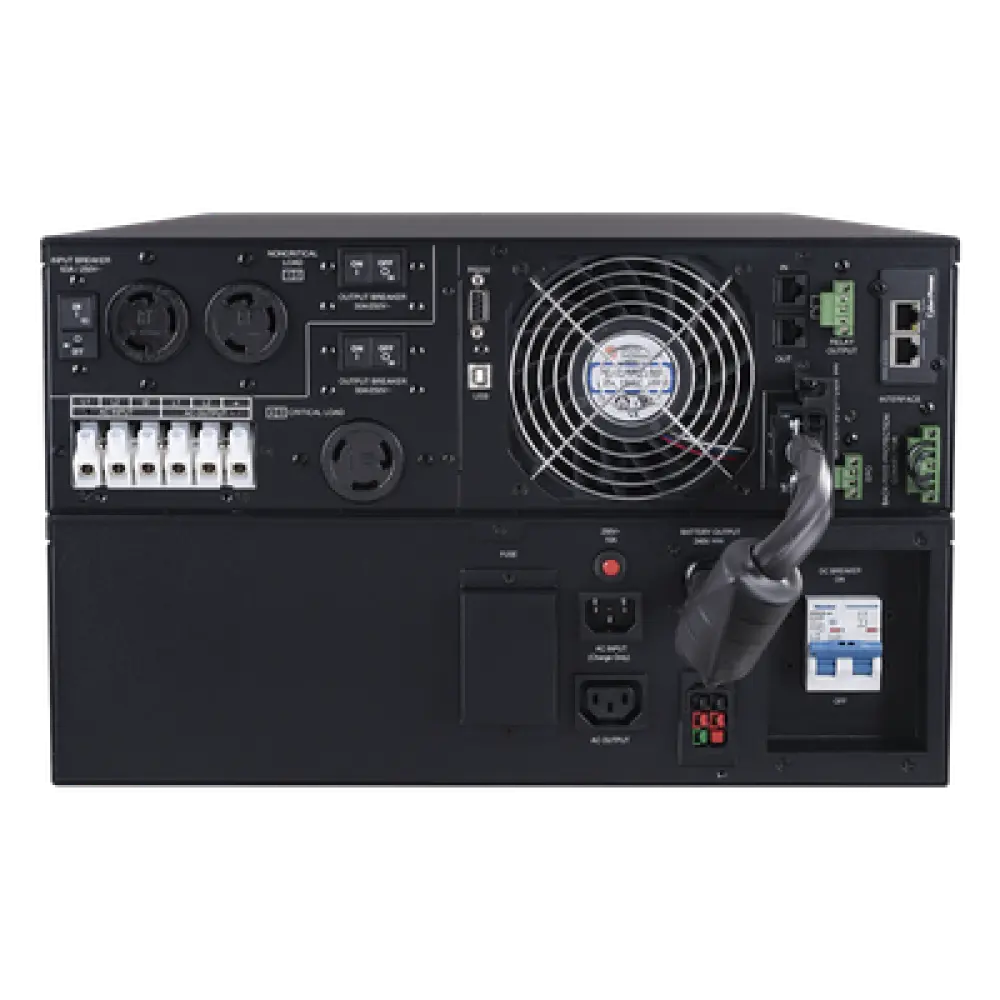 UPS Online Doble Conversión / 8000 VA / 8000 W / Salida 200-240 VAC / Onda Senoidal Pura / Rack 6U o Torre / Terminales Hardwired / 3 Tomas NEMA L6-30R