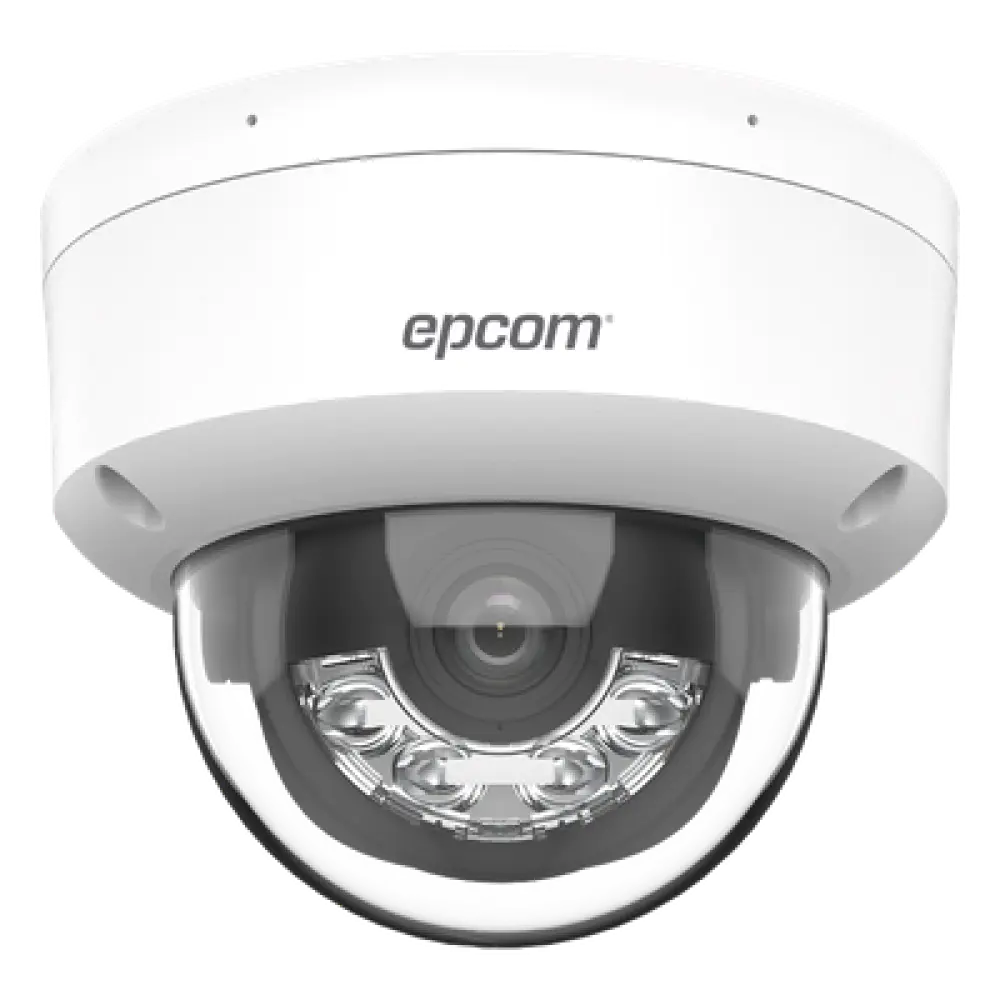 Cámara Domo IP / 4 Megapixel / Dual Light 30 m (98.4 ft) / Lente 2.8 mm / 109° FOV / IK08 / IP67 / PoE