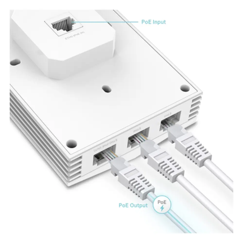 Punto de Acceso Wi-Fi 6 / AX3000 MU-MIMO 2x2 / 4 Puertos Gigabit / PoE+ / Montaje en Pared / Alta Densidad de Usuarios