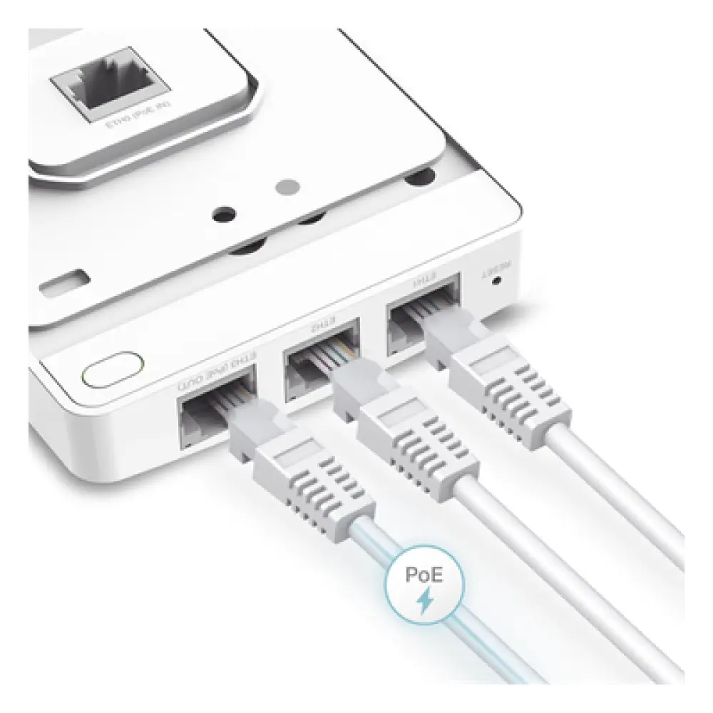 Punto de Acceso de Pared / Doble Banda AC1200 / MU-MIMO / 3 Puertos Gigabit / PoE 802.3af/at / Salida PoE 13 W