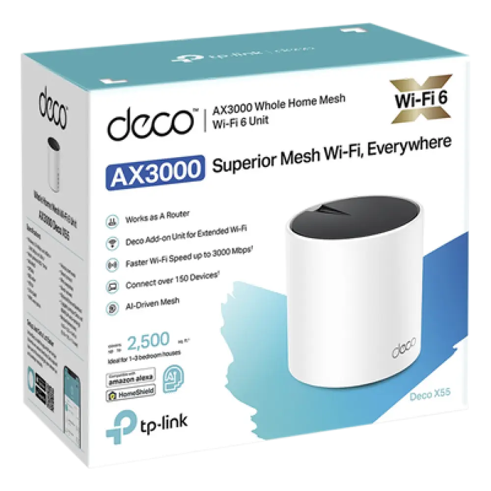 Sistema Mesh Wi-Fi 6 / AX3000 Mbps / 3 Puertos Gigabit WAN/LAN / 2 Antenas Internas / Administración por App / Cobertura Extendida