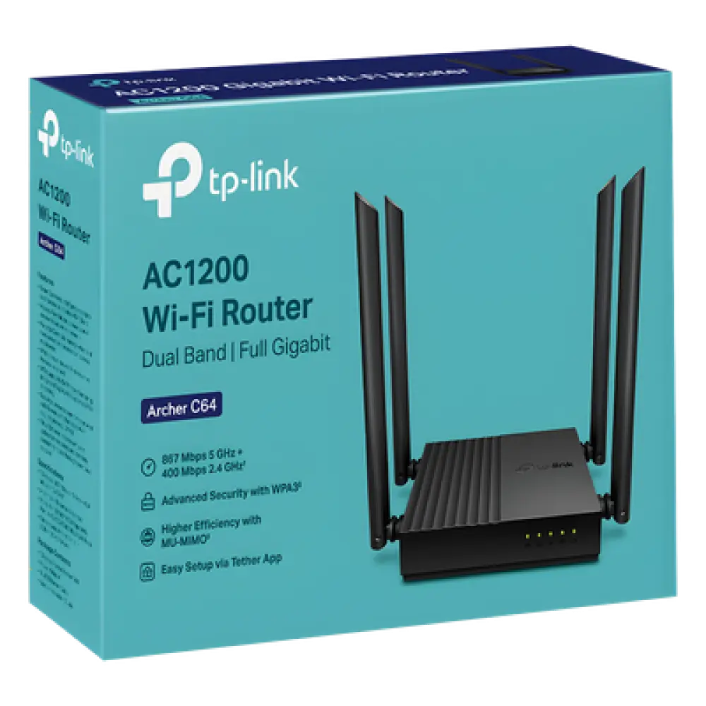 Router Inalámbrico / AC1200 / Doble Banda / MU-MIMO 2x2 / 4 Puertos LAN Gigabit / EasyMesh / Beamforming
