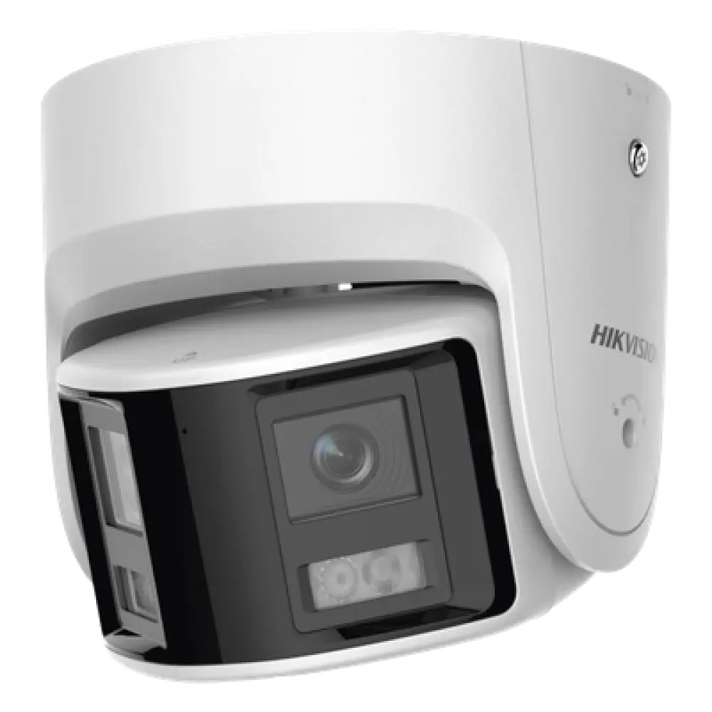 Cámara Turret IP / 4 Megapixel / Dual Lente 2.8 mm / Panorámica 180° / IR 30 m (98.4 ft) / IP67 / Audio Bidireccional / AcuSense / WDR 120 dB