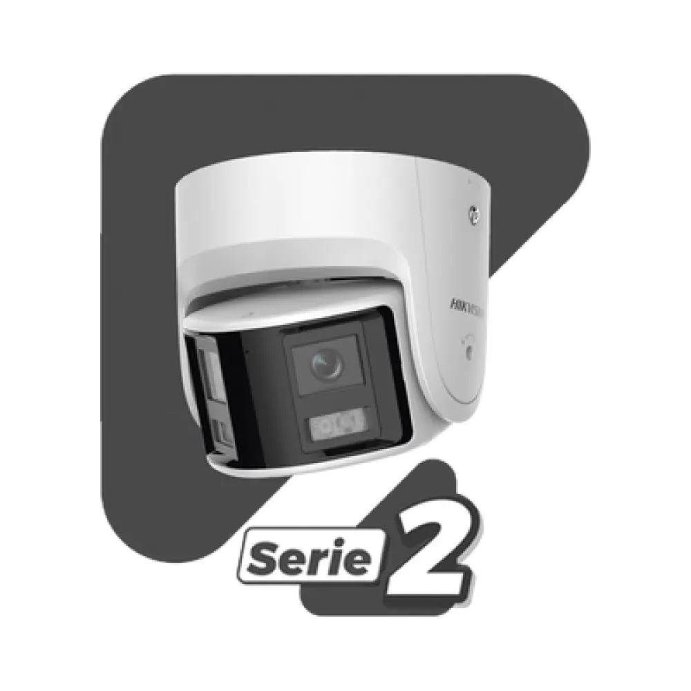 Cámara Turret IP / 4 Megapixel / Dual Lente 2.8 mm / Panorámica 180° / IR 30 m (98.4 ft) / IP67 / Audio Bidireccional / AcuSense / WDR 120 dB