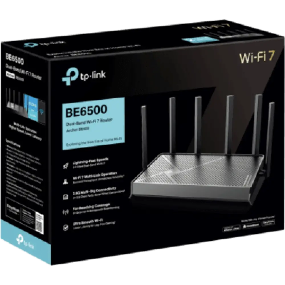 Router Wi-Fi 7 / Doble Banda BE6500 / 6.5 Gbps / 2 Puertos 2.5 Gbps / 6 Antenas Externas / EasyMesh / HomeShield