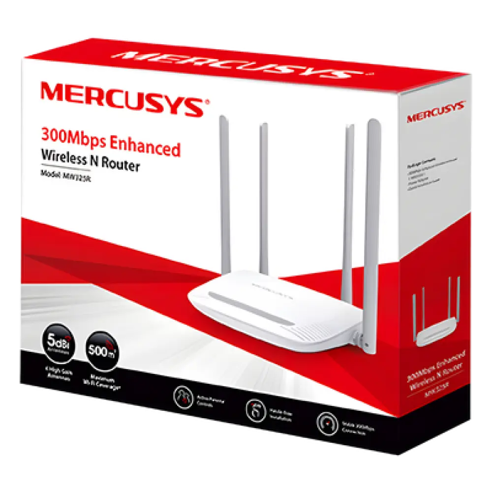 Router Inalámbrico N / 300 Mbps / 2.4 GHz / 1 Puerto WAN 10/100 Mbps / 3 Puertos LAN 10/100 Mbps / 4 Antenas 5 dBi