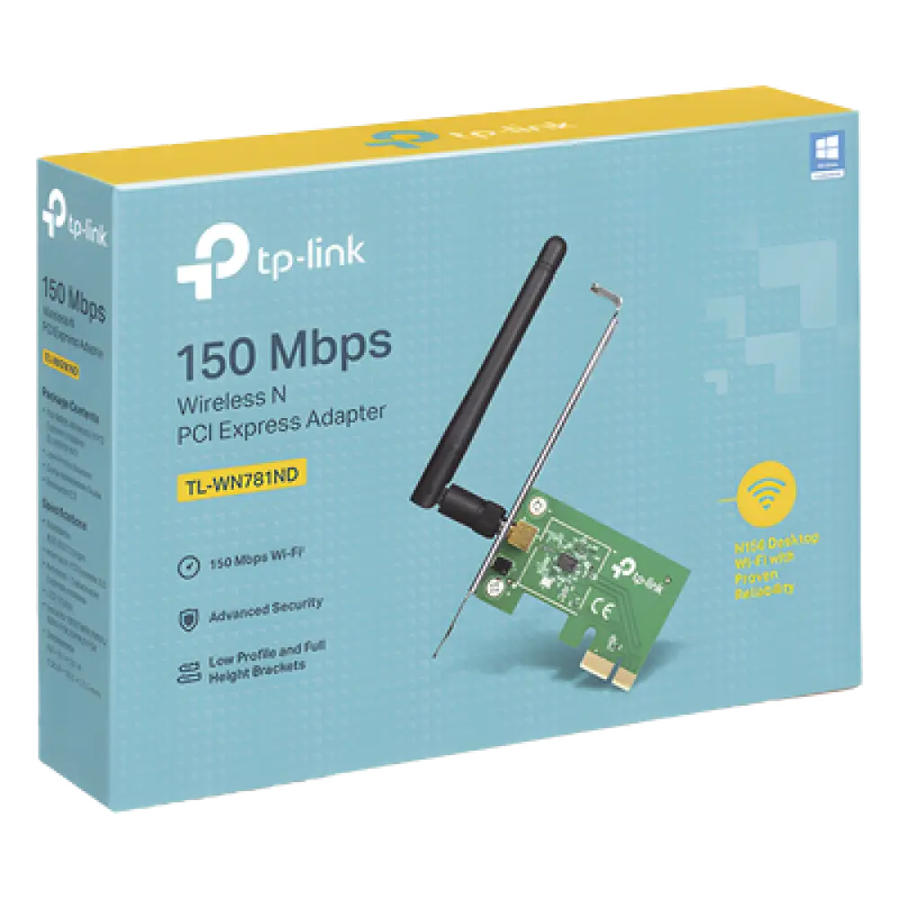 Adaptador Inalámbrico PCI Express / 150 Mbps / Banda 2.4 GHz / Antena Desmontable 2 dBi / IEEE 802.11n/g/b