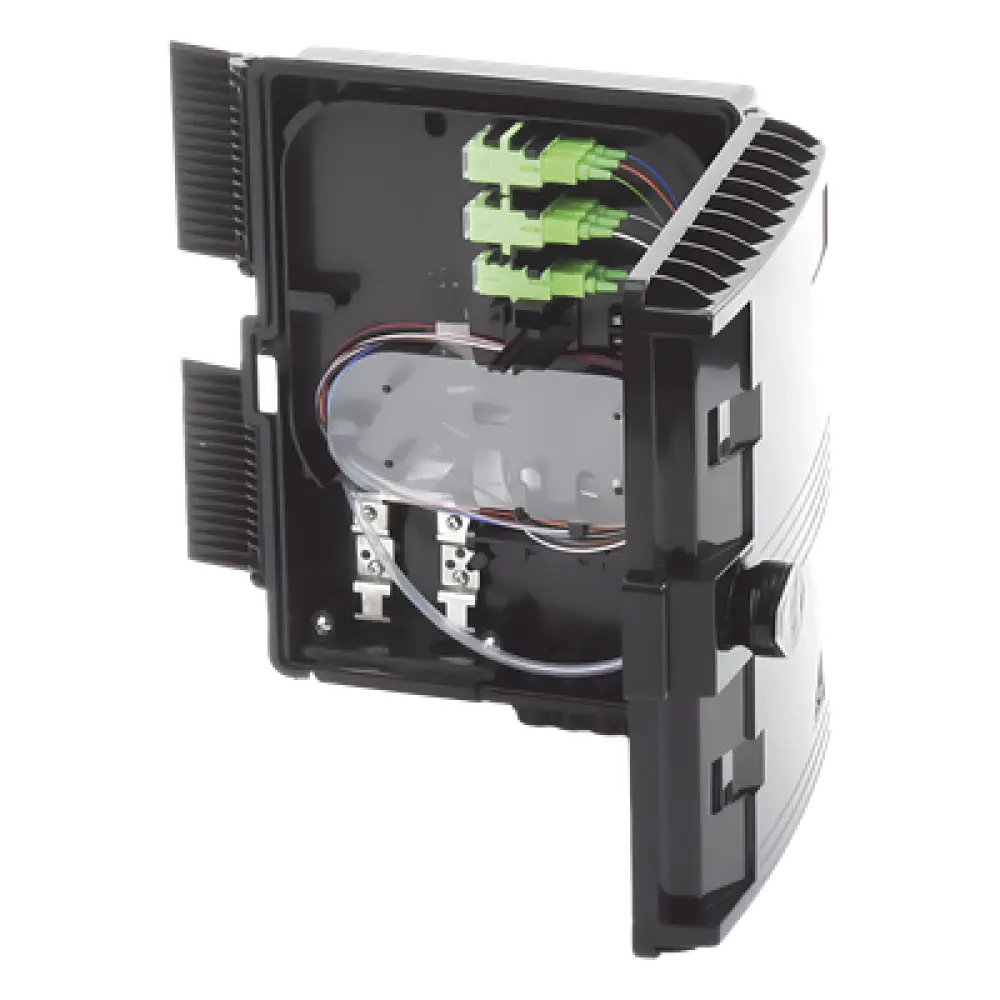 Caja de Empalme para Fibra Óptica / 24 Fusiones / IP65 / Splitter 1x8 SC/APC / 12 Puertos Drop / -40°C a +85°C