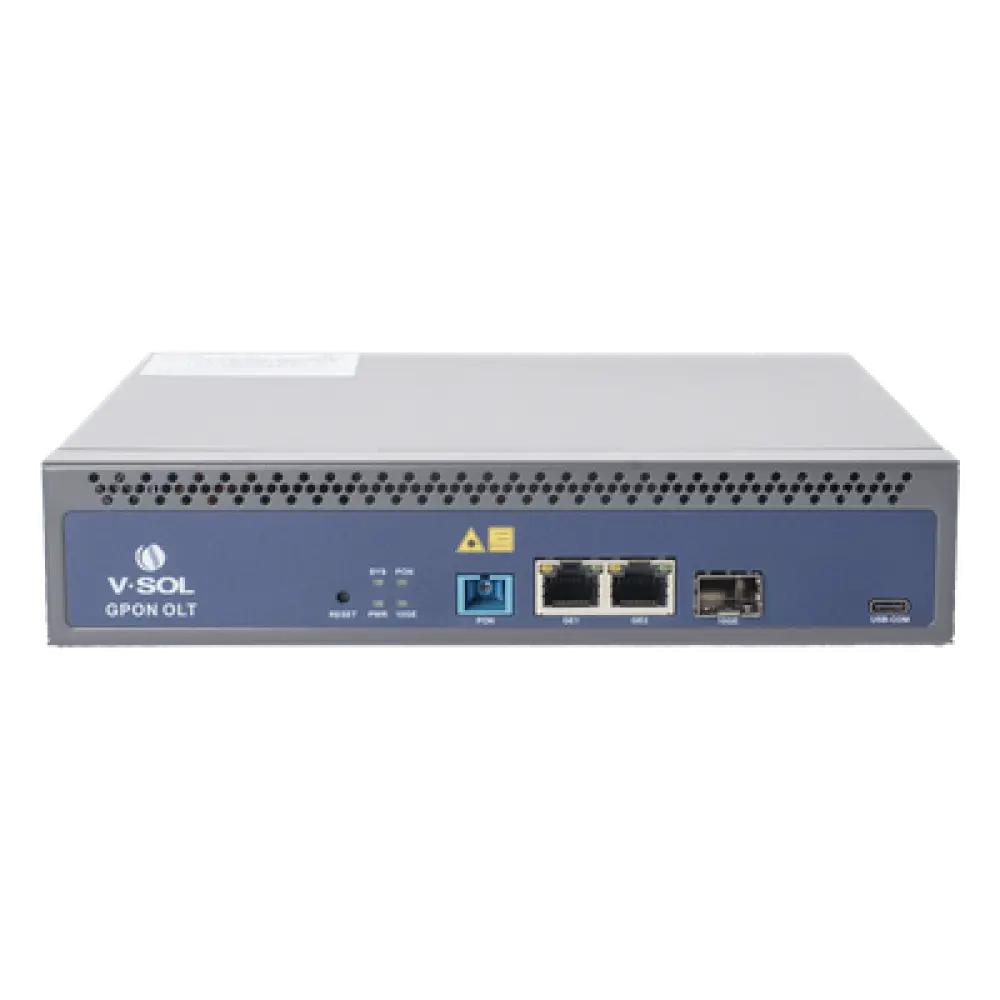 OLT GPON / 1 Puerto PON SC/UPC / 128 ONUs / 3 Puertos Uplink / 20 km (12.4 mi) / Redundancia AC/DC / Rack