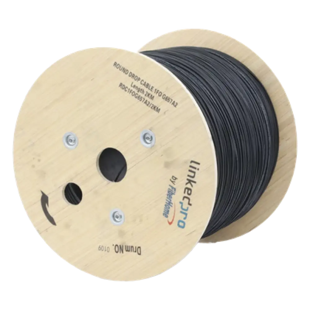 Carrete de Fibra Óptica Aérea Drop / G.657A2 / Monomodo 1 Hilo / Forro LS0H 3 mm / 2 km (6,562 ft) / Figura 0