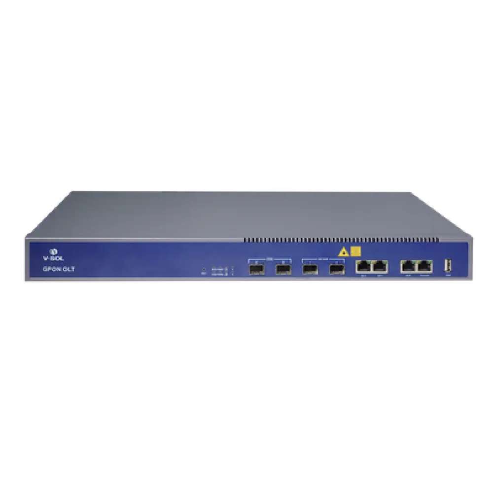 OLT GPON / 2 Puertos PON / 4 Puertos Uplink / Hasta 256 ONUs / Alcance 20 km / Montaje en Rack