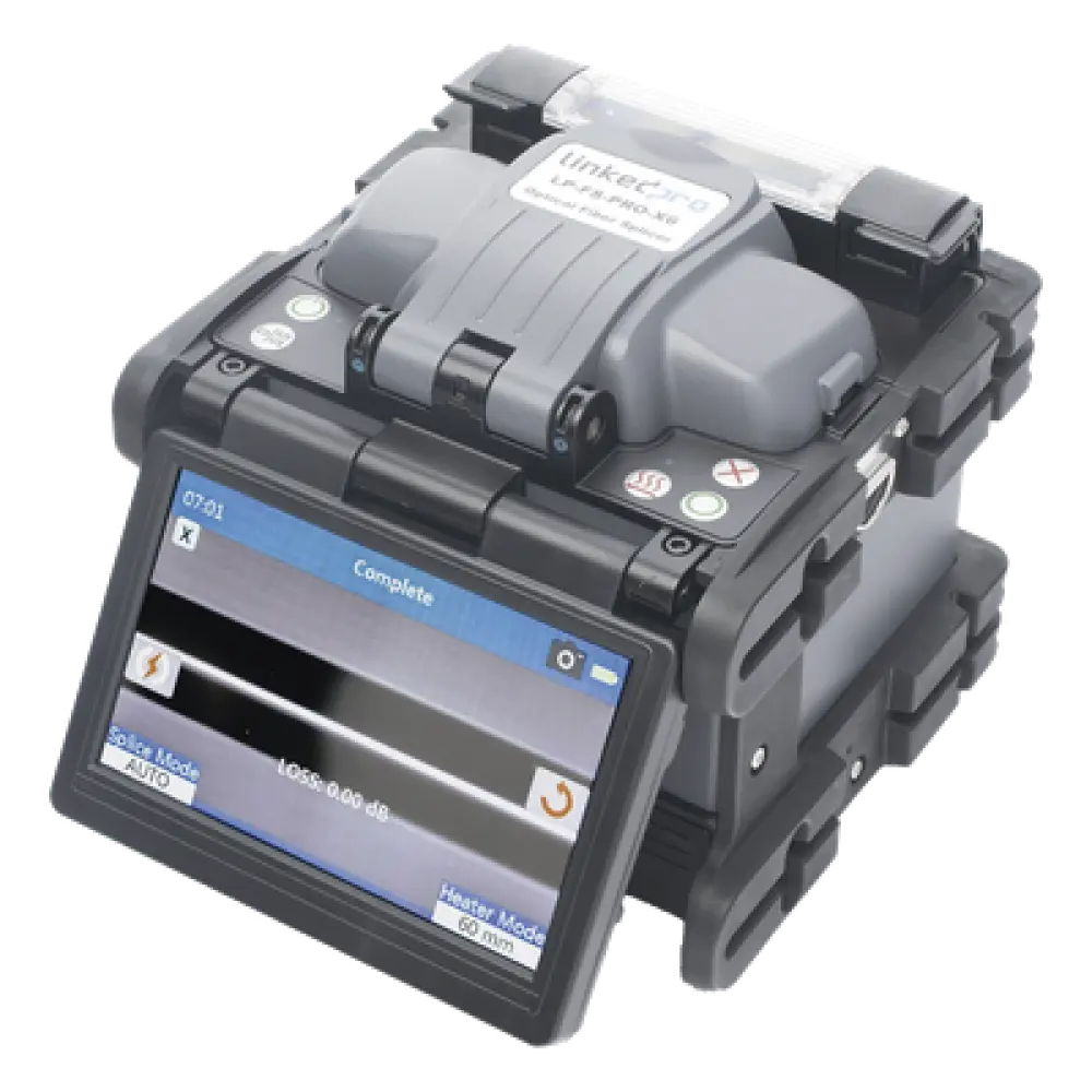 Fusionadora de Fibra Óptica / Alineación por Núcleo / 6 Motores / Empalme 7 s / Pantalla Táctil 5 Pulgadas / 200 Empalmes por Carga