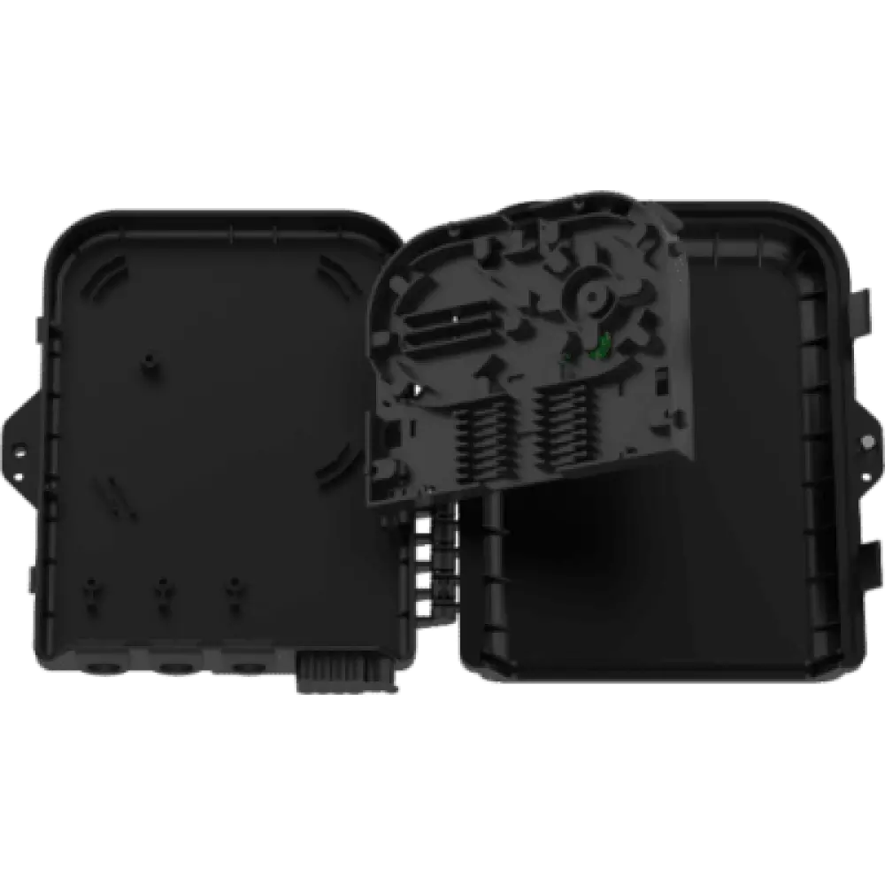 Caja de Empalme FTTx / 24 Fusiones / Splitter 1x8 SC/APC / 8 Acopladores SC/APC / 3 Puertos Troncal / IP65 / Interior-Exterior