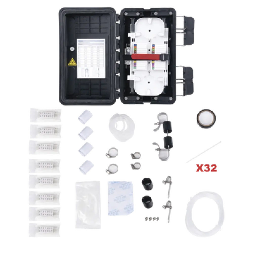 Caja de Distribución de Fibra Óptica / 96 Empalmes / IP65 Exterior / 4 Charolas / Polipropileno + Fibra de Vidrio UV / 2 Entradas 8-20mm y 5-16mm