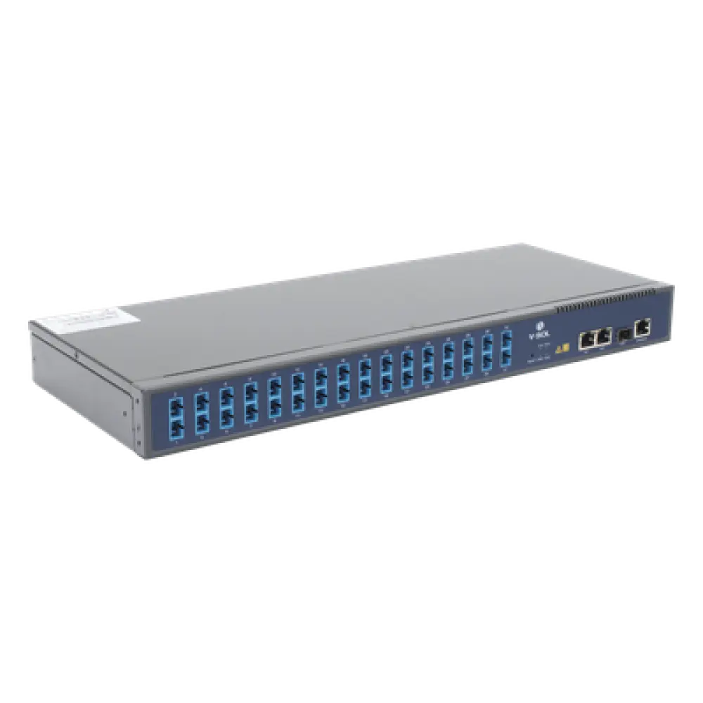 OLT GPON / 1 Puerto PON con Splitter 1:32 / 3 Uplink (2 GE + 1 SFP/SFP+) / Hasta 128 ONUs / 20 km / 1.73 ft Rack