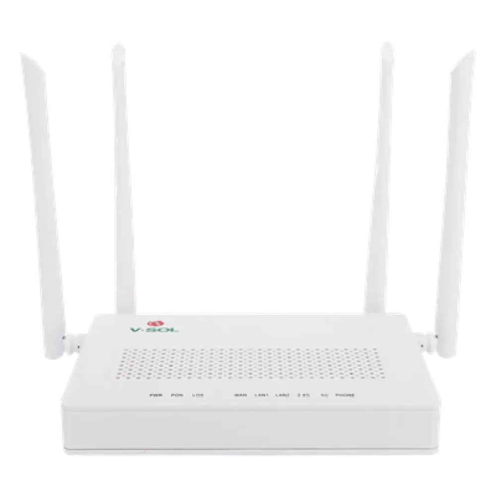 ONU Dual G/EPON / Wi-Fi AC Doble Banda / 2x LAN Gigabit / 1x FXS / 4 Antenas 5 dBi / 12V 1A