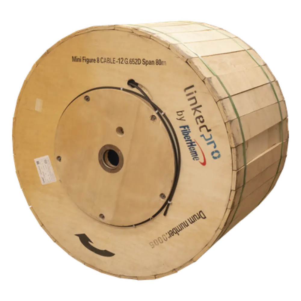 Carrete de Fibra Óptica Aérea Mini Figura 8 / 12 Hilos Monomodo G.652D / Span 80 m / 4 km / 13,123 pies