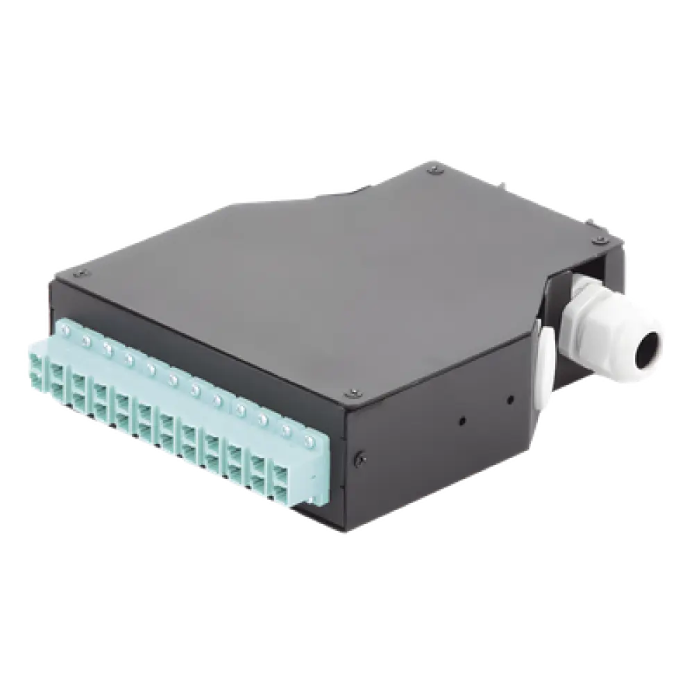 Distribuidor de Fibra Óptica / Riel DIN / 12 Acopladores LC/UPC Dúplex Multimodo / Charola 24 Fusiones / Acero Laminado / 1.57 x 4.96 x 5.59 in