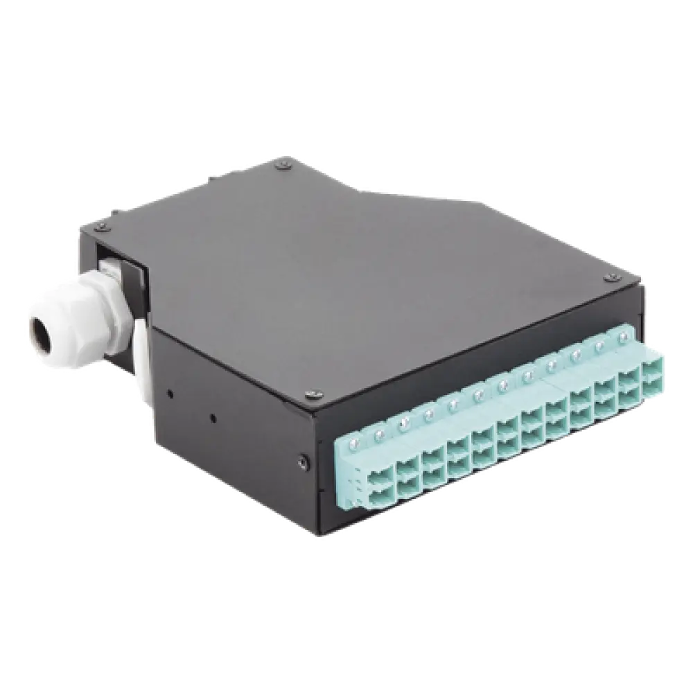 Distribuidor de Fibra Óptica / Riel DIN / 12 Acopladores LC/UPC Dúplex Multimodo / Charola 24 Fusiones / Acero Laminado / 1.57 x 4.96 x 5.59 in