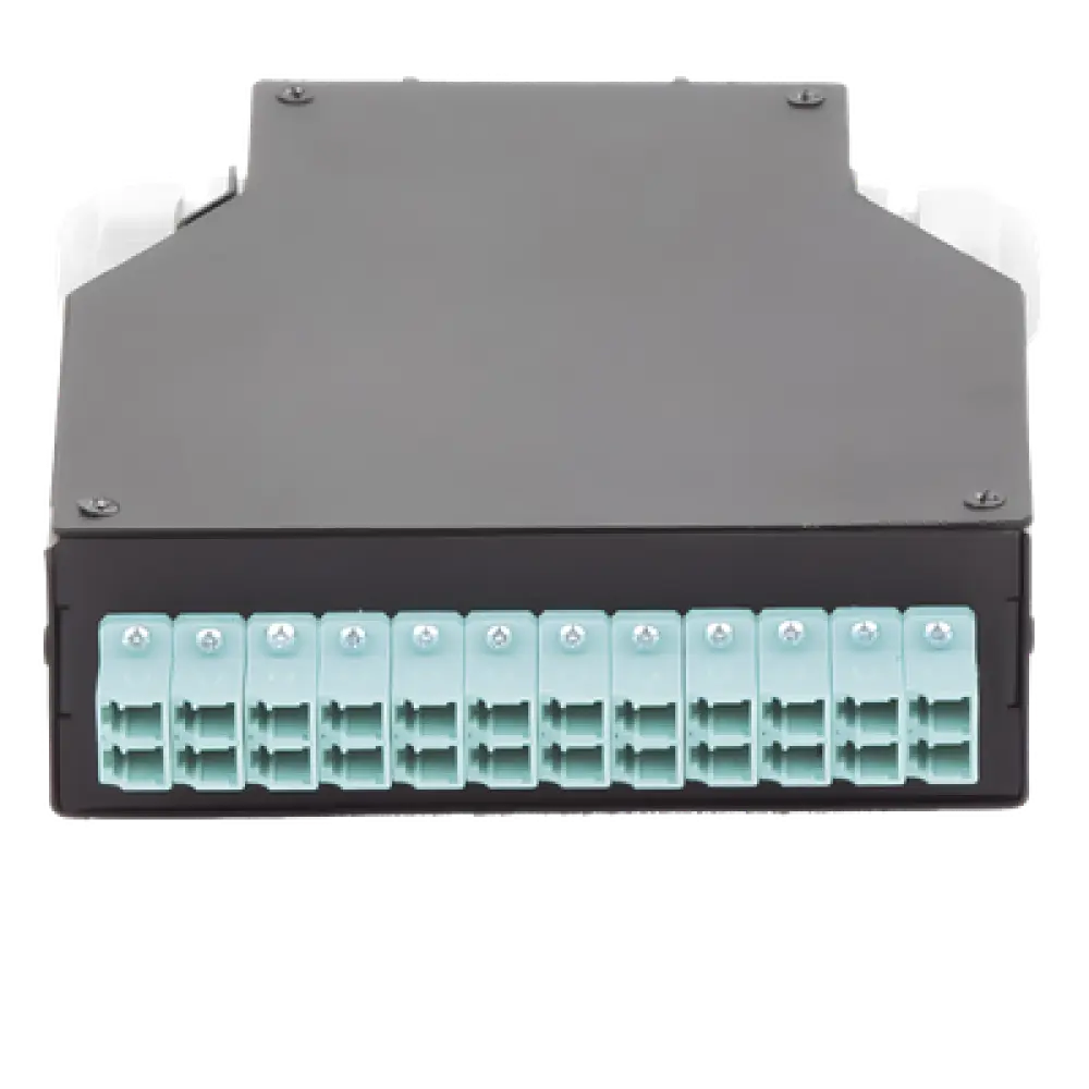 Distribuidor de Fibra Óptica / Riel DIN / 12 Acopladores LC/UPC Dúplex Multimodo / Charola 24 Fusiones / Acero Laminado / 1.57 x 4.96 x 5.59 in