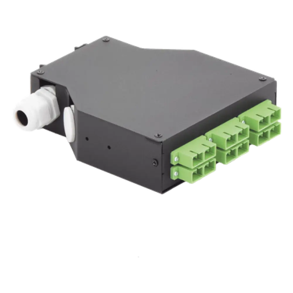 Distribuidor de Fibra Óptica / Riel DIN / 6 Acopladores SC/APC Dúplex Monomodo / Charola 24 Fusiones / 1.57 x 4.96 x 5.59 in