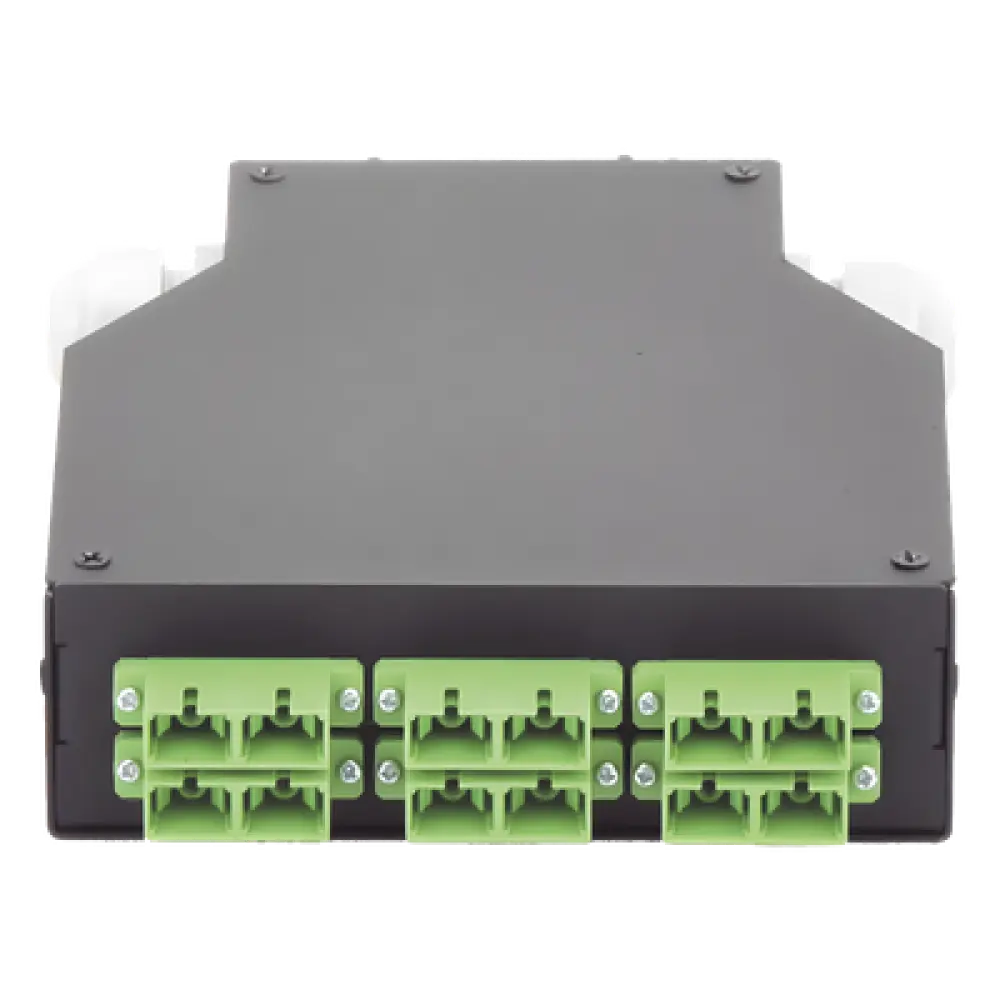 Distribuidor de Fibra Óptica / Riel DIN / 6 Acopladores SC/APC Dúplex Monomodo / Charola 24 Fusiones / 1.57 x 4.96 x 5.59 in
